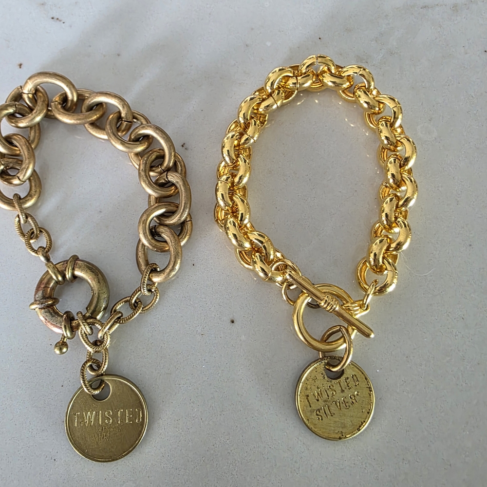 Twisted Silver Gold and Bronze Bracelet
